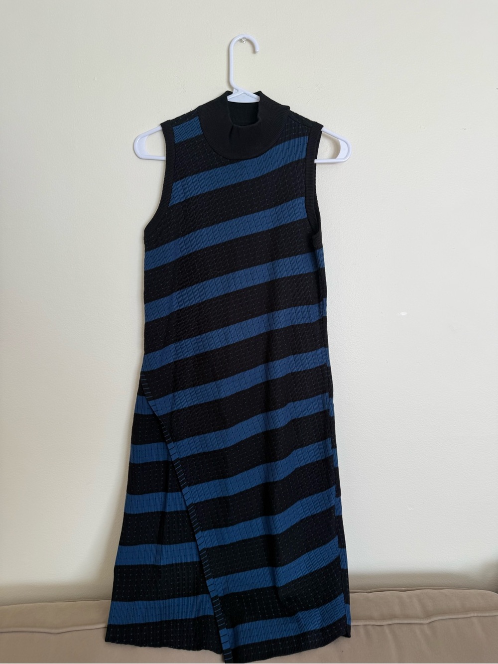 Small Anne Klein Striped Sleeveless Knit Dress - Black and Blue New with Tags